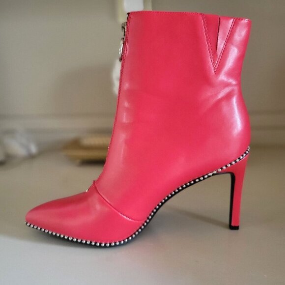 Bar III Brigetp Red Ankle Boots With Studded Trim & Zipper Closure-8M - Picture 6 of 10